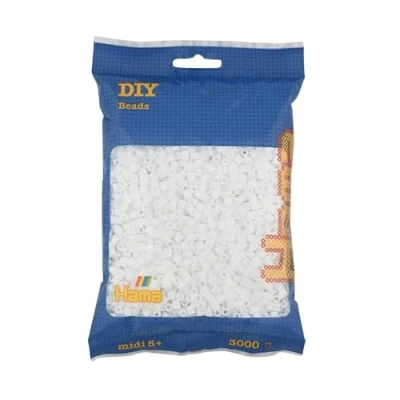 Afbeelding van Hama Perlen 201 01, zak met ca. 3.000 kleurrijke midi kralen, 5 mm diameter, wit, creatief plezier voor kinderen vanaf jaar, klein formaat