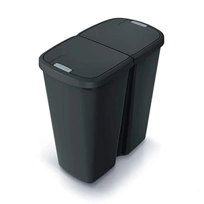 Afbeelding van Prosperplast Keden Compacta Q DUO Prullenbak 45L afvalbak met dubbel deksel en één compartiment Zwart