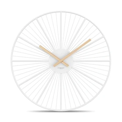 Afbeelding van Cander Berlin BRELLA Stille wandklok XXL 50 cm houten wijzers metaal zonder tikkend geluid groot modern wit woonkamer keuken vintage