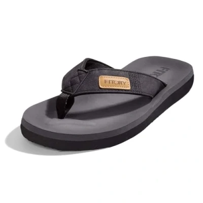 Afbeelding van FITORY Comfortabele herenslippers, zomer, antislip, strand en zwembadschoenen, maat 40 46 EU, zwart.