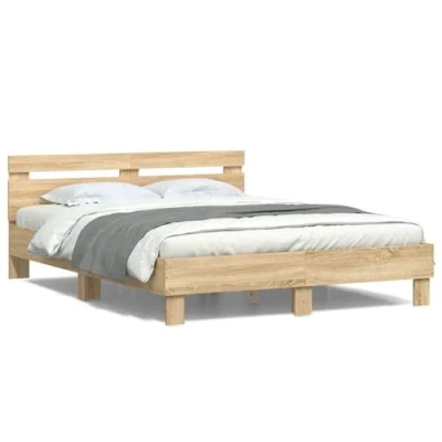 Afbeelding van vidaXL Bedframe met hoofdeinde en LED sonoma eikenkleurig 150x200 cm
