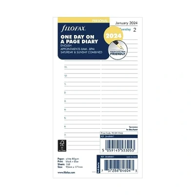 Afbeelding van Filofax Persoonlijke dagplanner in het Engels 2024, wit