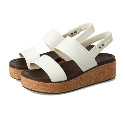 Afbeelding van Crocs Brooklyn Cork Low Wedge Damessandalen, Krijt, 33/34 EU
