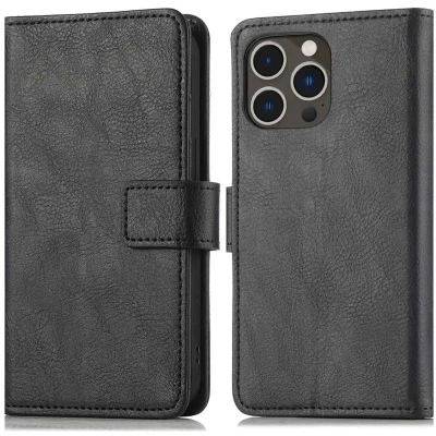 Afbeelding van iMoshion Hoesje Geschikt voor iPhone 14 Pro Max Met Pasjeshouder Luxe Bookcase Zwart