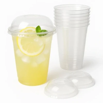 Afbeelding van Inoverse 50 stuks smoothiebekers om mee te nemen, 400 ml, dessertbekers, kunststof, ijskoffie, cocktailglazen, bubbeltheekopjes, met koepeldeksel gat