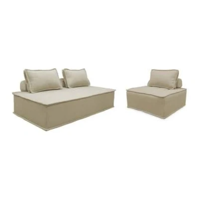 Afbeelding van sweeek Dao fauteuil en modulaire 2 zitsbank in stof met kussen, plaats voor 3