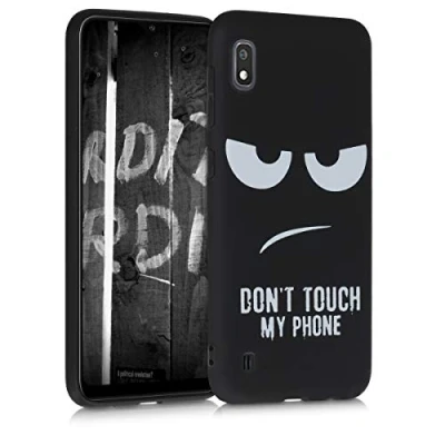 Afbeelding van kwmobile telefoonhoesje geschikt voor Samsung Galaxy A10 Hoesje smartphone in wit / zwart Backcover van TPU Don&#039;t Touch My Phone design