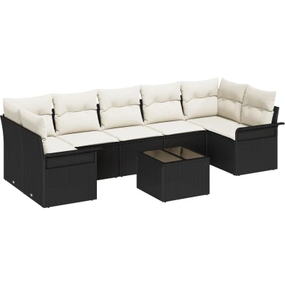 Afbeelding van vidaXL 8 delige Tuin Sofa Set met Kussens Zwart Poly Rattan, 2 zits Opslag &amp; Rattan