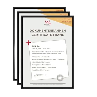 Afbeelding van walther design KVX130B3 New Lifestyle fotolijst, kunstglas, 21 x 29,7 cm, zwart, 3 stuks