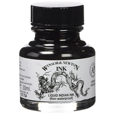 Image de Winsor &amp; Newton 1010754 Encre à dessin pour calligraphes, illustrateurs, graphistes, artistes Couleurs résistantes l&#039;eau, excellente transparence, bouteille de 30 ml liquide indienne