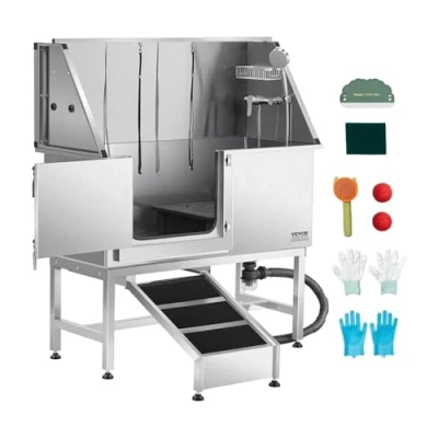 Image de VEVOR Baignoire de Chien Animaux Compagnie Acier Inox 127 cm Filtre Rampe Gauche