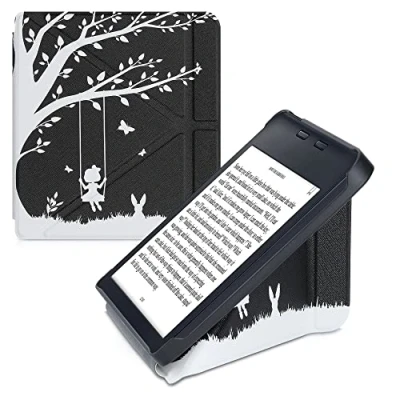 Afbeelding van kwmobile E reader hoesje geschikt voor Kobo Libra 2 hoes Ereader flip case met standaard cover van kunstleer In wit / zwart