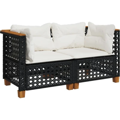 Afbeelding van Tuinhoekbanken met kussens 2 st poly rattan zwart