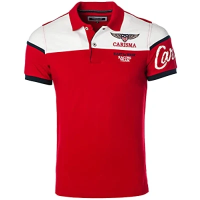 Afbeelding van CARISMA poloshirt met korte mouwen voor heren, 100% katoen, borduurwerk, modieus regular fit shirt kantoor en vrije tijd, Rood, XL