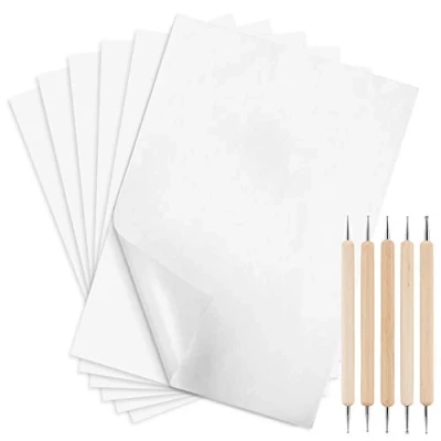 Afbeelding van 100 vellen wit carbon transferpapier met markeerstiften voor het overbrengen van motieven op hout, papier, canvas, 29,7 x 21 cm