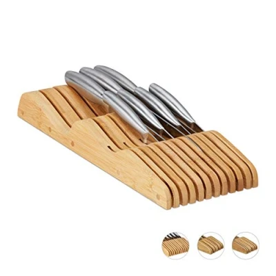 Afbeelding van Relaxdays messenblok lade messenhouder bamboe messen organizer messenlegger leeg XL