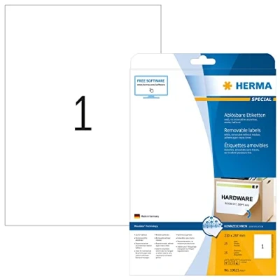 Image de Etiket HERMA 10021 210x297mm A4 verwijderbaar wit 25 stuks
