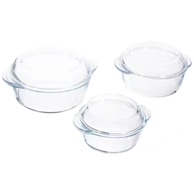 Afbeelding van Borcam Ronde Ovenschalen Met deksel Set van 3