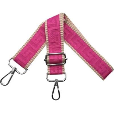 Afbeelding van Verstelbare schouderriem voor tassen, breedte 3,8 cm, met zilverkleurige karabijnhaak, draagriem dameshandtassen, kaki/roze, K38
