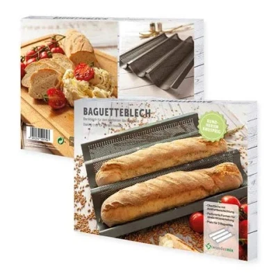 Afbeelding van Wundermix Baguetteplaat met antiaanbaklaag stokbrood voor 3 eetstokjes bakplaat barbrood