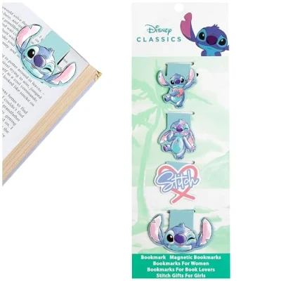 Afbeelding van Disney Stitch Set van 4 magnetische bladwijzers met paginaclip cadeaus voor haar (blauw)