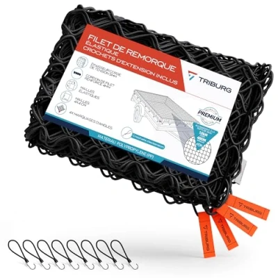 Afbeelding van TRIBURG aanhangernet uittrekbaar van 1 x 2 tot 3 met 8 verlenghaken spanrubbers haken voor een optimale bevestiging de belasting