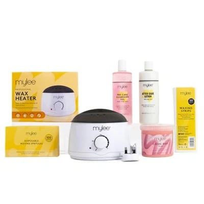 Afbeelding van Mylee Complete ontharingsset met waxverwarmer, zachte was, ontharingsstrips, spatels en lotion voor na de verzorging (roze was)