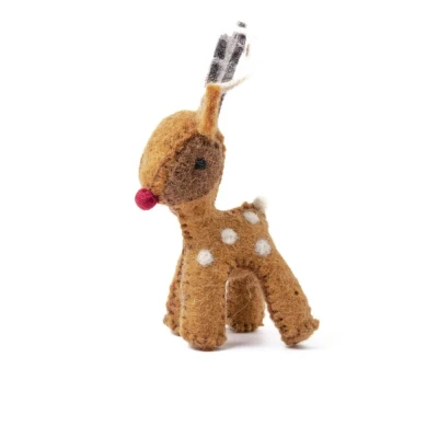 Afbeelding van Hanger Vilt Rendier Rudolf Rode Neus 13x6,5cm Fairtrade