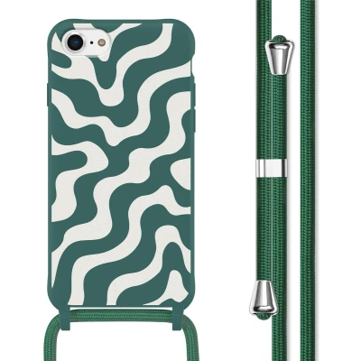 Afbeelding van imoshion hoesje Geschikt voor iPhone SE (2022) / (2020) 8 7 met koord Siliconen design Meerkleurig Petrol Green Groovy