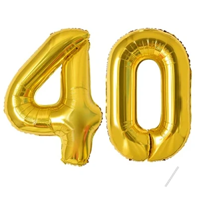 Afbeelding van ballonnen verjaardag 40 goud 100 cm ballon cijfer nummer Happy Birthday decoratie vliegen dankzij helium