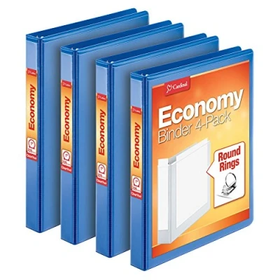 Afbeelding van Cardinal Voordeelmap met 3 ringen, 2,5 cm, presentatieweergave, blauw, voor 225 vellen, antiaanbaklaag, PVC vrij, 4 verpakkingen mappen (79511)