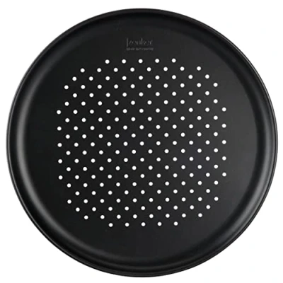 Afbeelding van diameter 36 cm gatvorm lijn zwart metallic, ideaal diepvriespizza, koolstofstaal,
