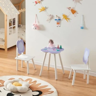 Afbeelding van Kindertafel met 2 kinderstoelen Simrishamn wit en lila [en.casa]