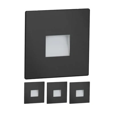 Afbeelding van ledscom.de LED trapverlichting/traplicht FOW voor binnen en buiten, downlight, hoekig, zwart, 85 x 85mm, koel wit, 4st.