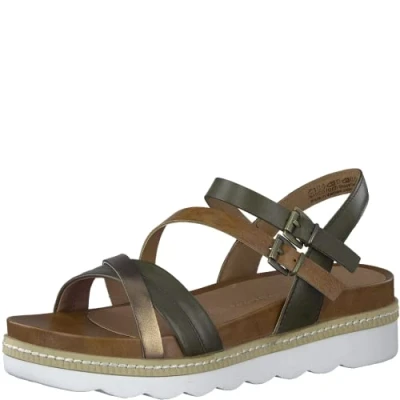 Afbeelding van Marco Tozzi Sandalen met plateauzool, Dames, Maat: 38, Khaki comb Leer