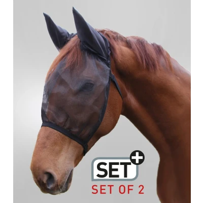 Afbeelding van Waldhausen Vliegenmasker Basic Set van 2 met Oren Zwart Pony