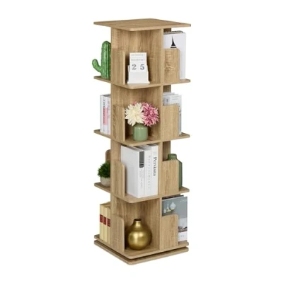 Afbeelding van Relaxdays boekenkast draaibaar 4 etages 125,5 x 39 cm houtlook