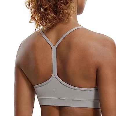 Afbeelding van CRZ Yoga Dames lage impact gevoerde sportbeha Y Racer Back Spaghetti Straps Bra Tops, Zeemeeuw Grijs
