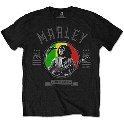 Afbeelding van Bob Marley Rebel Music Seal Heren T shirt L Zwart