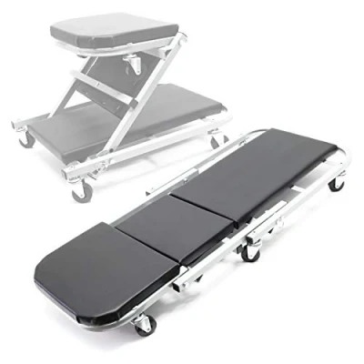 Afbeelding van WilTec Visitetrolley, 102 x 42 15 cm, 150 kg, monteurstoel, inklapbaar, 2 1 stoel, werkplaats, ligstoel, werkplank, werkbank, schuifkruk, garage, auto