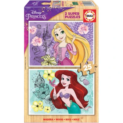 Afbeelding van Educa 2 x 25 Disney Princess, duurzame milieuvriendelijke houten puzzels met elk stukjes, leuk voor een dubbel spel, afmetingen: 26 18 cm, vanaf 3 jaar (19288)