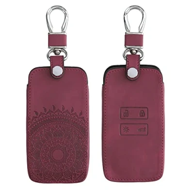 Afbeelding van kwmobile autosleutelhoes geschikt voor Renault 4 knops Smartkey autosleutel (alleen Keyless Go) beschermhoes van imitatieleer Indian Sun design donkerrood