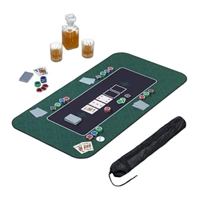 Afbeelding van Relaxdays Pokermat 120 x 60 cm Texas Holdem Groot antislip pokertafelkussen Polyester Pokeraccessoires Groen