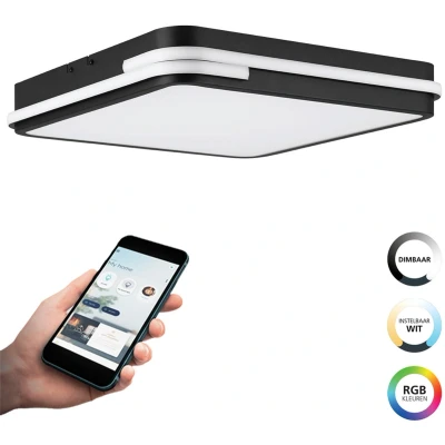 Afbeelding van EGLO connect.z Genovese Z Smart Plafondlamp 47 cm Zwart/Wit Instelbaar RGB &amp; wit licht Dimbaar Zigbee