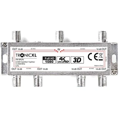 Afbeelding van TronicXL Sat TV splitter Digitale 6 voudige DVBT DVBT2 DVBC antennekabel televisie verdeler HDTV Full HD Switch zesvoudige zachte omschakelaar F stekker hoofdleidingverdeler