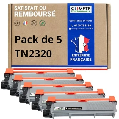 Image de COMETE TN2320 5 Toners Compatibles avec Brother Noir Marque française