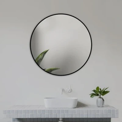 Afbeelding van Venti 60 cm ronde spiegel, wandspiegel met metalen rand, badkamerspiegel, spiegel zwart frame voor woonkamer, slaapkamer, entree of woonkamer.