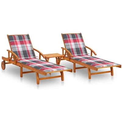 Afbeelding van vidaXL Ligstoelen 2 st met tafel en kussens massief acaciahout