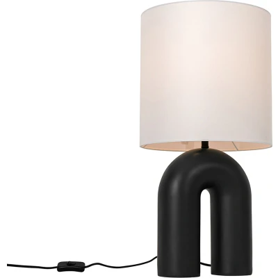 Afbeelding van QAZQA Design tafellamp zwart met linnen kap wit Lotti