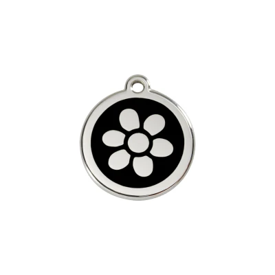 Afbeelding van Flower Black roestvrijstalen hondenpenning small/klein dia. 2 cm RedDingo